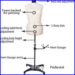 13 Dials Female Fabric Adjustable Mannequin Dress Form for Sewing, Mannequin Body Torso with Stand, Up to 70 Shoulder Height. (Large)