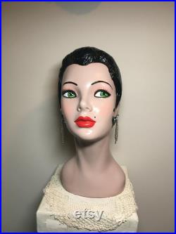 15'' vintage mannequin head art deco mannequin head hand painted mannequin head bust ooak restored