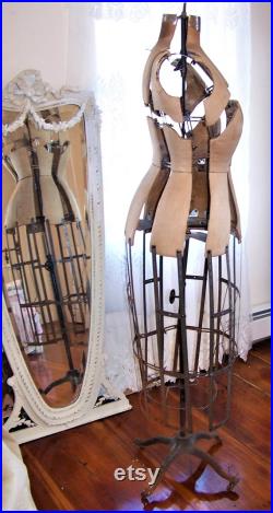 1926 Antique DRESS FORM Mannequin Brocante Dated Adjustable wasp waist waist French Chic Boston, Mass. architectural, decor, sewing display