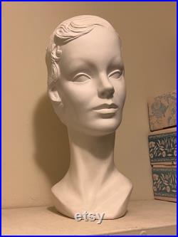 1930s-1940s Plaster of Paris Mannequin Head Vintage Millinery Chalkware Store Hat Display