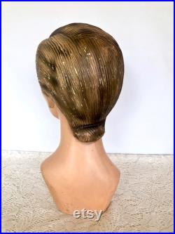 1930s Shop Display Head Mannequin Plaster Head Mannequin Hat Jewelry Display Flapper Style Milinery Stand Glamor Girl Smokey Eye