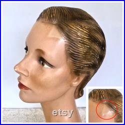 1930s Shop Display Head Mannequin Plaster Head Mannequin Hat Jewelry Display Flapper Style Milinery Stand Glamor Girl Smokey Eye