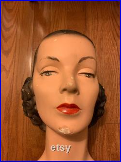 1940's Mannequin Head, Woman's 3D Plaster Head, great color