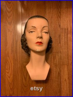 1940's Mannequin Head, Woman's 3D Plaster Head, great color