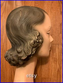 1940's Mannequin Head, Woman's 3D Plaster Head, great color