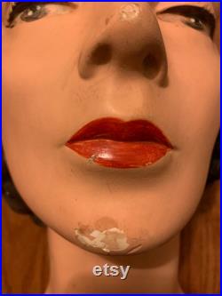 1940's Mannequin Head, Woman's 3D Plaster Head, great color