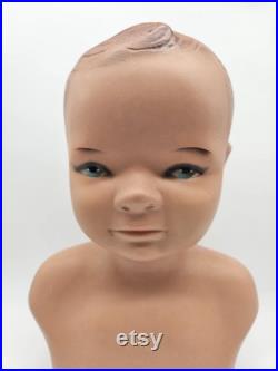 1950's Child Bust Mannequin.Store Display Baby or Child Head and Shoulders.Department Store Salvage.Hand Painted Vintage Bust