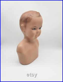 1950's Child Bust Mannequin.Store Display Baby or Child Head and Shoulders.Department Store Salvage.Hand Painted Vintage Bust