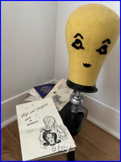 1960 s Hat Block, Wig Stand, Head Form, Headblock, Display Unit with Strong Clamp, Original Box, Vintage Wig Care Papers and Instructions