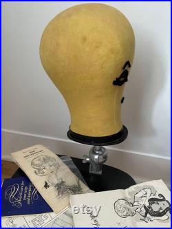 1960 s Hat Block, Wig Stand, Head Form, Headblock, Display Unit with Strong Clamp, Original Box, Vintage Wig Care Papers and Instructions