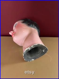 1960s French Vintage female mannequin head. Mannequin display. Millinery stand. Shop display.Art Deco style. Plaster sculpture. Statue