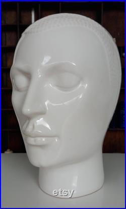 1970's Ceramic Head Mannequin For Wigs Hats Headphones Glasses Or Scarves.