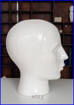 1970's Ceramic Head Mannequin For Wigs Hats Headphones Glasses Or Scarves.