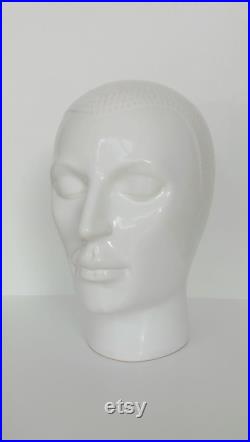 1970's Ceramic Head Mannequin For Wigs Hats Headphones Glasses Or Scarves.