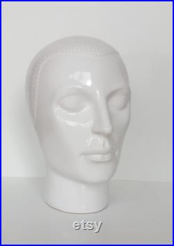 1970's Ceramic Head Mannequin For Wigs Hats Headphones Glasses Or Scarves.