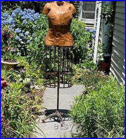 19th Century NY Dress Form Cage Base Paper Mache Torso Cast Iron Stand. Shipping NOT included. Ask for a quote.