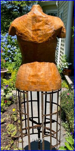 19th Century NY Dress Form Cage Base Paper Mache Torso Cast Iron Stand. Shipping NOT included. Ask for a quote.