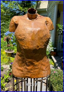 19th Century NY Dress Form Cage Base Paper Mache Torso Cast Iron Stand. Shipping NOT included. Ask for a quote.