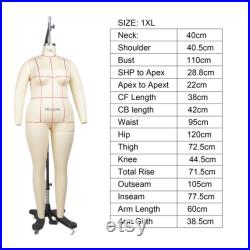 1XL Plus Size Dress Form Mannequin, Tailor Dressmaker Dummy with Leg and Collapsible shoulder, Fiberglass Model for Pattern Draping,Sewing