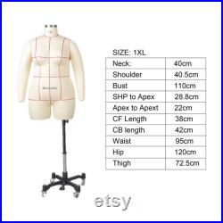 1XL Plus Size Dress Form Mannequin, Tailor Dressmaker Dummy with Leg and Collapsible shoulder, Fiberglass Model for Pattern Draping,Sewing