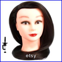 28 Mannequin Head Synthetic Hair Hairdresser Training Manikin Cosmetology Doll Head with Free Clamp Dark Brown 2