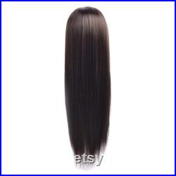 28 Mannequin Head Synthetic Hair Hairdresser Training Manikin Cosmetology Doll Head with Free Clamp Dark Brown 2