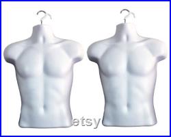 2 Pack Male Mannequin Torso with Stand Dress Form Tshirt Display Countertop Hollow Back Body S-M Clothing Sizes White