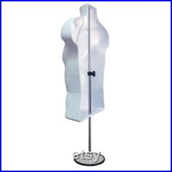 2 Pack Male Mannequin Torso with Stand Dress Form Tshirt Display Countertop Hollow Back Body S-M Clothing Sizes White