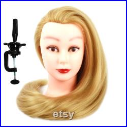 32 Cosmetology Mannequin Strawberry Blonde Synthetic Hair, Training Head with Clamp