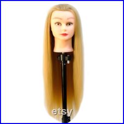 32 Cosmetology Mannequin Strawberry Blonde Synthetic Hair, Training Head with Clamp