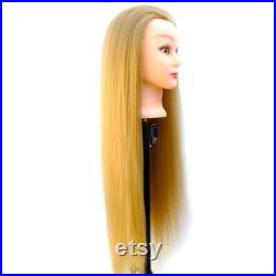 32 Cosmetology Mannequin Strawberry Blonde Synthetic Hair, Training Head with Clamp