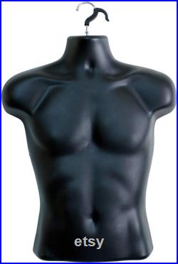 3 Pack Male Mannequin Torso with Stand Dress Form Tshirt Display Countertop Hollow Back Body S-M Clothing Sizes Black