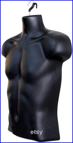 3 Pack Male Mannequin Torso with Stand Dress Form Tshirt Display Countertop Hollow Back Body S-M Clothing Sizes Black