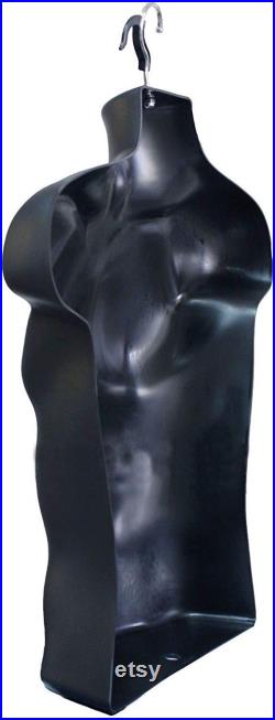 3 Pack Male Mannequin Torso with Stand Dress Form Tshirt Display Countertop Hollow Back Body S-M Clothing Sizes Black