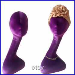 50cm(19.68inch) Tall Free Standing Purple Velvet Female Mannequin Head for Turban Display Millinery Display