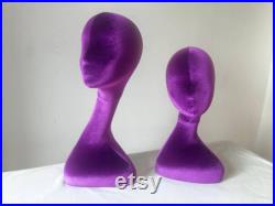 50cm(19.68inch) Tall Free Standing Purple Velvet Female Mannequin Head for Turban Display Millinery Display