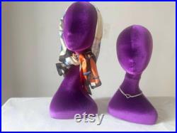 50cm(19.68inch) Tall Free Standing Purple Velvet Female Mannequin Head for Turban Display Millinery Display