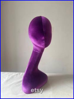 50cm(19.68inch) Tall Free Standing Purple Velvet Female Mannequin Head for Turban Display Millinery Display