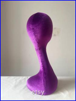 50cm(19.68inch) Tall Free Standing Purple Velvet Female Mannequin Head for Turban Display Millinery Display