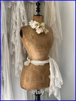 ANTIQUE Original vintage tailor doll Mannequin de Couture wasp waist Gr. S old linen torso wooden base Paris France 1900