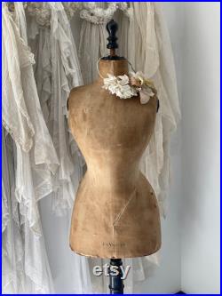 ANTIQUE Original vintage tailor doll Mannequin de Couture wasp waist Gr. S old linen torso wooden base Paris France 1900