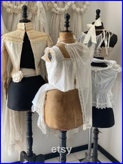 ANTIQUE Original vintage tailor doll Mannequin de Couture wasp waist Gr. S old linen torso wooden base Paris France 1900