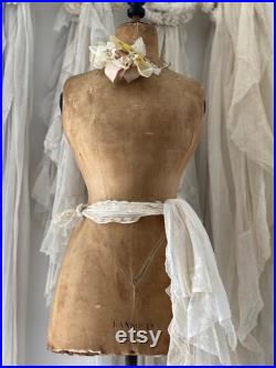 ANTIQUE Original vintage tailor doll Mannequin de Couture wasp waist Gr. S old linen torso wooden base Paris France 1900