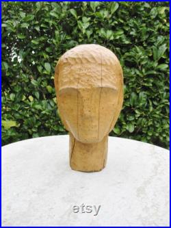 A Very Rare And Unusual First Stage Hand Carved Vintage French Wooden Mannequin Head Wig Display Stand Hat block Former 1800s