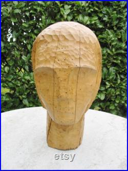 A Very Rare And Unusual First Stage Hand Carved Vintage French Wooden Mannequin Head Wig Display Stand Hat block Former 1800s