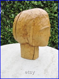 A Very Rare And Unusual First Stage Hand Carved Vintage French Wooden Mannequin Head Wig Display Stand Hat block Former 1800s