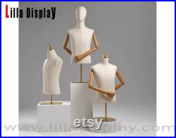 Adjustable 35cm Pole Tabletop Gold Base Natural Linen Natural Wooden Arms Male Dress Form Jackson