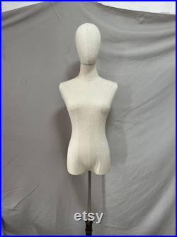 Adjustable Base Natural Linen Female Mannequin Dress Form Torso Naomi
