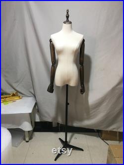 Adjustable Blacek Base Antique Wooden Articulated Arms Female Mannequin Dress Form Blake