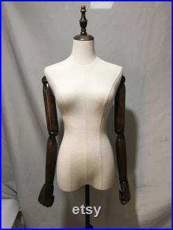 Adjustable Blacek Base Antique Wooden Articulated Arms Female Mannequin Dress Form Blake